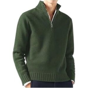 L.L. Bean Green Zip Up Sweater with Standing Collar